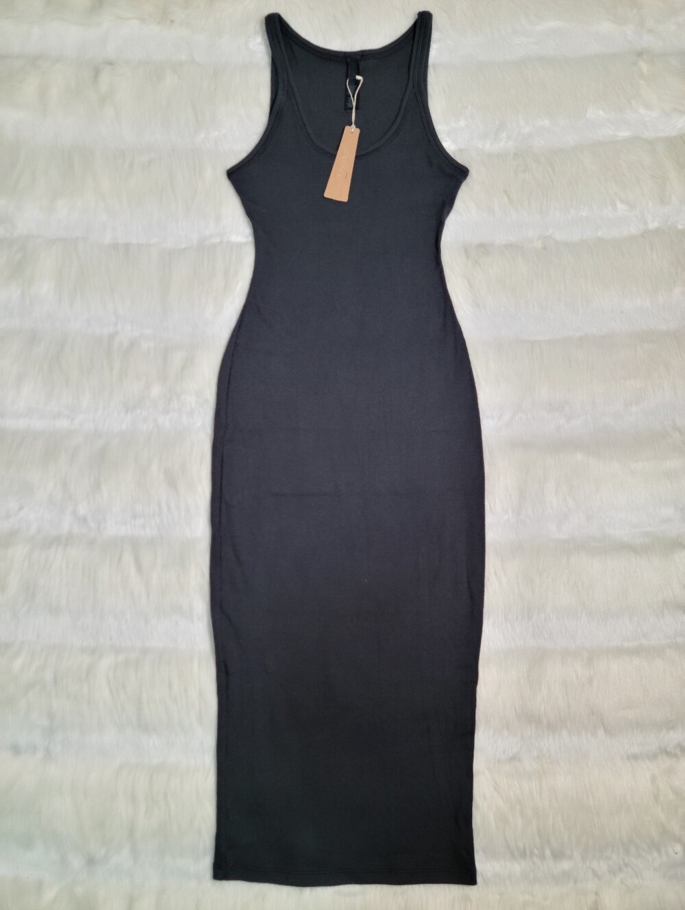 SKIMS Cotton Rib Tank Midi Dress Black Soot Women XXS NEW
